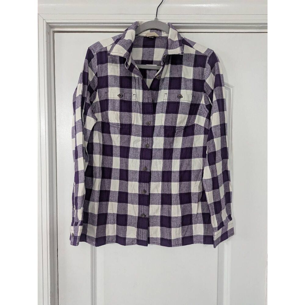 Duluth Trading Flannel Button Up Shirt women's size small purple plaid outdoor